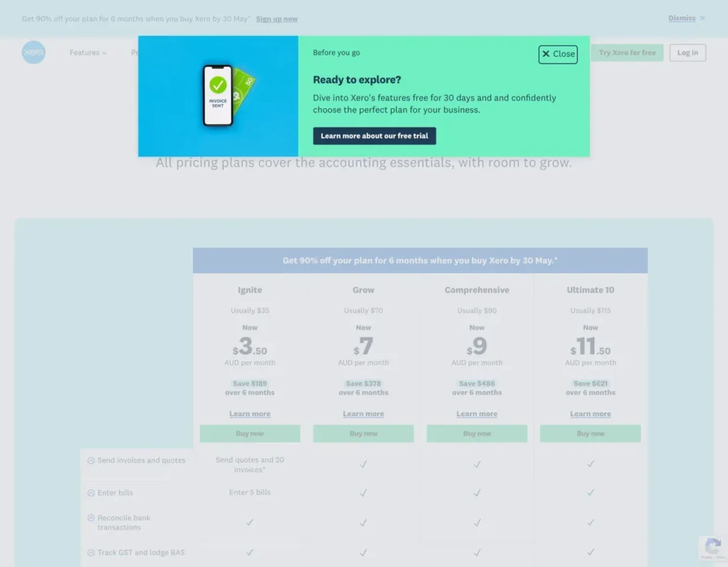 Xero SaaS exit intent popup with high-value content offer for lead generation